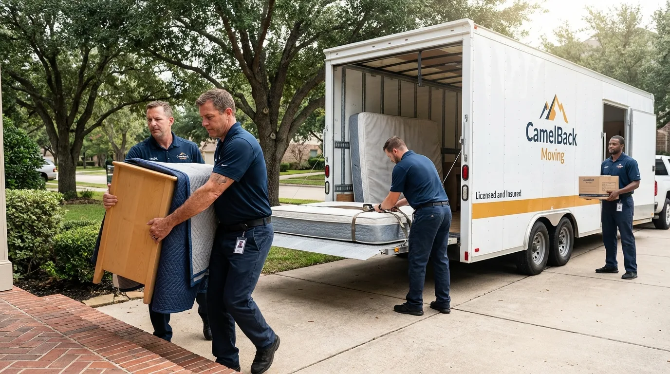 Crew loading residential truck for cross-state move from Liberty, IN