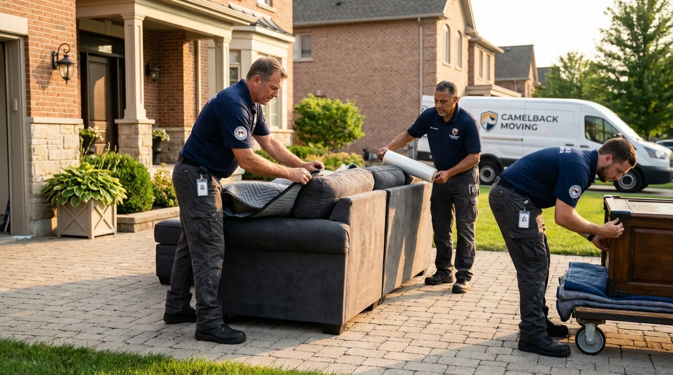 Large estate moving crew wrapping furniture in Liberty, IN